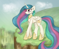 Size: 2551x2126 | Tagged: safe, artist:astralispl, princess celestia, g4, cliff, female, high res, solo