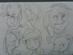 Size: 1024x768 | Tagged: safe, artist:siagia, applejack, fluttershy, pinkie pie, rainbow dash, rarity, twilight sparkle, g4, mane six, sketch, traditional art