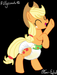 Size: 534x699 | Tagged: safe, artist:oliver-england, applejack, g4, diaper, diaper fetish, female, non-baby in diaper, poofy diaper, story included, urine, wet diaper