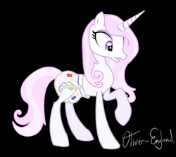 Size: 555x498 | Tagged: safe, artist:oliver-england, fleur-de-lis, pony, unicorn, g4, black background, diaper, female, mare, non-baby in diaper, poofy diaper, simple background, solo