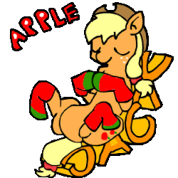 Size: 300x300 | Tagged: safe, artist:caitsith511, applejack, earth pony, pony, g4, animated, clothes, female, hat, kneesocks, lazy, silly, silly pony, sitting on name, socks, who's a silly pony