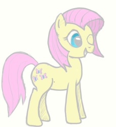 Size: 513x561 | Tagged: safe, artist:lunanon, fluttershy, posey, g4, alternate hairstyle, female, haircut, simple background, sketch, solo, wink