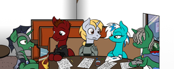 Size: 1280x512 | Tagged: safe, oc, oc only, oc:frost windchill, oc:frosty winds, oc:inkwell, oc:mach, oc:riptide the stallion, fallout equestria, tabletop game