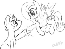 Size: 1000x752 | Tagged: safe, artist:miniferu, oc, oc only, pegasus, pony, hoofbump, monochrome