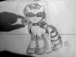 Size: 2560x1920 | Tagged: safe, artist:thegreatmewtwo, rarity, g4, clothes, design, fashion, female, glasses, hand, monochrome, pencil drawing, scarf, sketch, socks, solo, traditional art