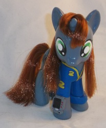 Size: 1873x2257 | Tagged: safe, artist:gryphyn-bloodheart, oc, oc only, oc:littlepip, pony, unicorn, fallout equestria, 3d print, brushable, clothes, customized toy, fanfic, female, hooves, horn, irl, jumpsuit, mare, photo, pipbuck, solo, toy, vault suit