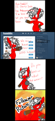 Size: 1085x2361 | Tagged: safe, artist:thecherrysodaaskblog, oc, oc only, oc:cherry soda, tumblr:thecherrysodaaskblog, comic, explosion, fire, followers, looking at you, pointing, pose, sunglasses, tumblr