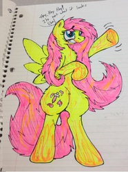 Size: 2128x2856 | Tagged: safe, artist:mineaime, fluttershy, .mov, g4, blood, cutie mark, fat albert and the cosby kids, female, fluttershed, hey hey hey, high res, not what it looks like, reference, solo, traditional art