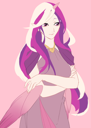 Size: 532x751 | Tagged: safe, artist:onoya, princess cadance, human, g4, elf ears, female, horn, horned humanization, humanized, solo, winged humanization