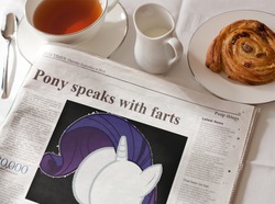 Size: 1200x892 | Tagged: safe, edit, rarity, g4, buttface, implied farting, irl, newspaper, photo, rearity, wat