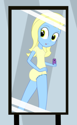 Size: 1139x1833 | Tagged: safe, artist:stargrazer, oc, oc only, oc:skydiver, human, equestria girls, g4, cellphone, diaper, diaper under clothes, humanized, looking at you, mirror, mirror selfie, non-baby in diaper, onesie, phone, poofy diaper, selfie, smartphone, solo