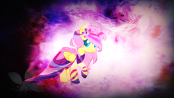 Size: 1920x1080 | Tagged: safe, artist:barrfind, artist:sparkle-bubba, edit, fluttershy, pony, g4, alternate hairstyle, beautiful, clothes, color porn, dress, gala dress, shoes, vector, wallpaper, wallpaper edit
