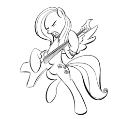 Size: 851x838 | Tagged: safe, artist:rubrony, fluttershy, pony, g4, bipedal, female, guitar, monochrome, musical instrument, solo
