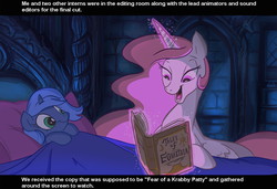 Size: 1078x739 | Tagged: safe, princess celestia, princess luna, alicorn, pony, g4, and that's how nightmare moon was made, celestia's bedtime story, creepypasta, duo, duo female, female, filly, filly luna, mare, not safe for woona, siblings, sisters, spongebob squarepants, squidward's suicide, this will end in nightmares, this will end in tears, woona, younger