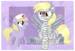 Size: 2924x2000 | Tagged: safe, artist:xwhitedreamsx, derpy hooves, dinky hooves, pegasus, pony, g4, bandage, bandaid, equestria's best daughter, female, high res, injured, mare, nurse, zoom layer