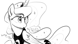 Size: 1400x788 | Tagged: safe, artist:darkflame75, princess luna, lunadoodle, g4, female, monochrome, solo