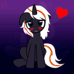Size: 1000x1000 | Tagged: safe, artist:maxressor, oc, oc only, oc:velvet remedy, pony, unicorn, fallout equestria, animated, bedroom eyes, blushing, emotion, fanfic, fanfic art, female, heart, horn, lip bite, mare, pulse, simple background, sitting, solo