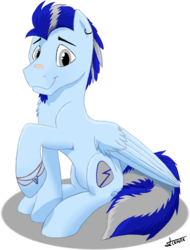 Size: 743x976 | Tagged: safe, artist:crusierpl, oc, oc only, oc:rude song, pegasus, pony, chest fluff, goatee, male, piercing, sitting, solo, stallion