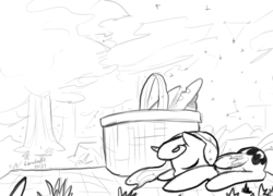 Size: 1280x922 | Tagged: safe, artist:darkflame75, princess luna, lunadoodle, g4, basket, bread, female, monochrome, picnic, solo