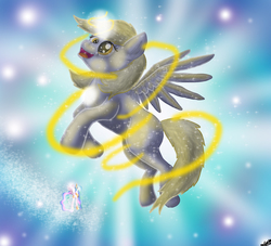 Size: 2200x2000 | Tagged: safe, artist:xxtheshatteredxx, derpy hooves, princess celestia, alicorn, pony, g4, alicornified, ascension, ascension realm, derpicorn, end of the world, high res, magic, open mouth, princess celestia's special princess making dimension, race swap, smiling, solo, sparkles, transformation, xk-class end-of-the-world scenario
