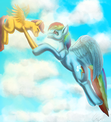 Size: 4243x4681 | Tagged: safe, artist:xxtheshatteredxx, rainbow dash, scootaloo, g4, absurd resolution, duo, scootaloo can fly