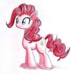 Size: 900x900 | Tagged: dead source, safe, artist:unousaya, pinkie pie, g4, female, simple background, solo, traditional art