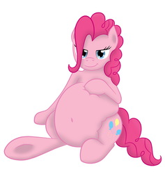 Size: 948x1000 | Tagged: safe, artist:8aerondight8, pinkie pie, earth pony, pony, g4, belly, belly button, bloated, chubby, fat, female, food baby, hoof on belly, lidded eyes, mare, pudgy pie, simple background, smiling, stuffed, white background