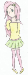Size: 609x1608 | Tagged: safe, artist:maddixlawl, fluttershy, human, g4, clothes, female, humanized, solo, sweatershy, traditional art