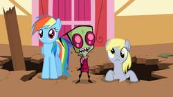 Size: 1422x800 | Tagged: safe, edit, edited screencap, screencap, derpy hooves, rainbow dash, pegasus, pony, g4, the last roundup, female, invader zim, mare