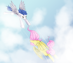 Size: 1440x1244 | Tagged: safe, artist:arly-barly-wartek, brolly, fluttershy, whitewash, g4, cloud, cloudy, falling, sky