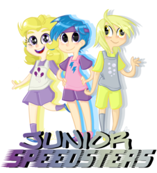 Size: 495x547 | Tagged: safe, artist:telltale-sheriff, derpy hooves, firefly, surprise, human, comic:dash academy, g1, g4, g1 to g4, generation leap, humanized, junior speedsters, simple background, transparent background