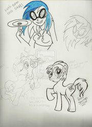 Size: 900x1253 | Tagged: safe, artist:yuiyama, discord, dj pon-3, vinyl scratch, oc, human, g4, humanized, traditional art