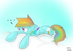 Size: 706x500 | Tagged: safe, artist:rainbowdash-swag, rainbow dash, pegasus, pony, g4, bored, cloud, dots, female, lying on a cloud, mare, on a cloud, rainbow dash is bored, rainbow dash is not amused, resting, resting bitch face, signature, sky, unamused