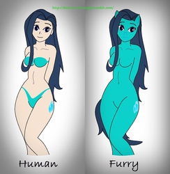 Size: 976x998 | Tagged: safe, artist:estevangel, oc, oc only, oc:silvernaqua, anthro, breasts, featureless breasts, featureless crotch, female, human anthrodox, solo