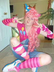 Size: 3216x4288 | Tagged: safe, artist:drowninginrice, pinkie pie, human, g4, checkered socks, clothes, cosplay, irl, irl human, photo, socks, striped socks