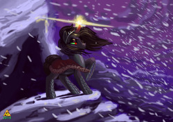 Size: 1280x905 | Tagged: safe, artist:askmaresombrafanart, king sombra, g4, askmaresombra, female, mare, queen umbra, rule 63, snow, snowfall, solo