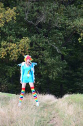 Size: 1280x1933 | Tagged: safe, artist:lea-woelfchen, rainbow dash, human, g4, clothes, cosplay, irl, irl human, photo, rainbow socks, socks, striped socks
