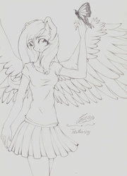 Size: 2444x3392 | Tagged: safe, artist:ninax333, fluttershy, anthro, g4, female, high res, sketch, solo, traditional art