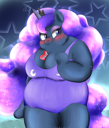 Size: 2365x2766 | Tagged: safe, artist:braffy, princess luna, anthro, semi-anthro, g4, arm hooves, bbw, blushing, breasts, fat, female, high res, obese, princess moonpig, solo