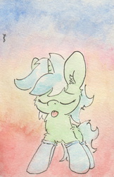 Size: 665x1025 | Tagged: safe, artist:slightlyshade, lyra heartstrings, pony, unicorn, g4, clothes, female, socks, solo, tongue out, traditional art