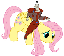 Size: 952x842 | Tagged: artist needed, safe, fluttershy, pegasus, pony, undead, zombie, g4, crossover, female, mare, riding