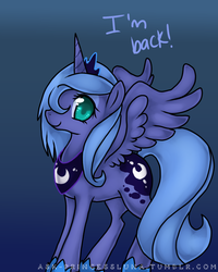 Size: 640x800 | Tagged: safe, artist:ambunny, princess luna, alicorn, pony, g4, ask, ask-princessluna, colored pupils, female, gradient background, s1 luna, smiling, solo, tumblr