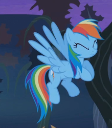 Size: 380x434 | Tagged: safe, screencap, rainbow dash, pegasus, pony, bats!, g4, cropped, eyes closed, female, flying, mare, solo