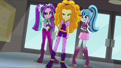 Size: 1680x947 | Tagged: safe, screencap, adagio dazzle, aria blaze, sonata dusk, equestria girls, g4, my little pony equestria girls: rainbow rocks, evil smile, female, gem, obvious villain, siren gem, the dazzlings