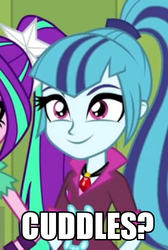 Size: 366x544 | Tagged: safe, screencap, aria blaze, sonata dusk, equestria girls, g4, my little pony equestria girls: rainbow rocks, cuddling, cute, female, gem, image macro, meme, pure unfiltered evil, siren gem, snuggling, sonatabetes