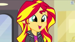Size: 1136x640 | Tagged: safe, screencap, sunset shimmer, equestria girls, g4, my little pony equestria girls: rainbow rocks, 8^y, cute, female, happy, shimmerbetes, shimmersmile, smiling, solo, when she smiles