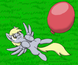 Size: 1800x1501 | Tagged: safe, artist:blayaden, derpy hooves, pegasus, pony, g4, balloon, cute, derpabetes, female, mare, on back, solo