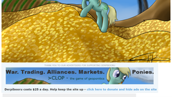 Size: 1222x691 | Tagged: safe, artist:djslit, edit, oc, oc only, earth pony, pony, derpibooru, >clop, advertisement, earth pony oc, farm, game, hill, meta, money, pollution