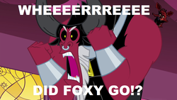 Size: 1278x720 | Tagged: safe, edit, lord tirek, g4, five nights at freddy's, foxy, image macro, imminent death, meme, scorpan's necklace, tirek where is your meme?!