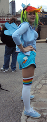 Size: 1495x3857 | Tagged: safe, artist:deceptiveromance, rainbow dash, human, g4, clothes, cosplay, irl, irl human, photo, socks, striped socks